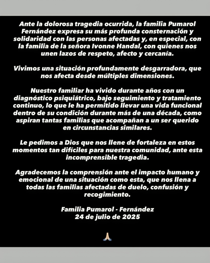 El comunicado de la familia.